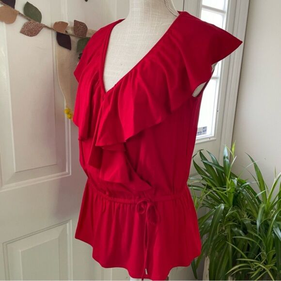Ralph Lauren Ruffle Trim Surplice Jersey Women's Top Blouse Orange Red (Size M) - Picture 5 of 12